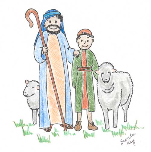 2 shepherds, 2 sheep